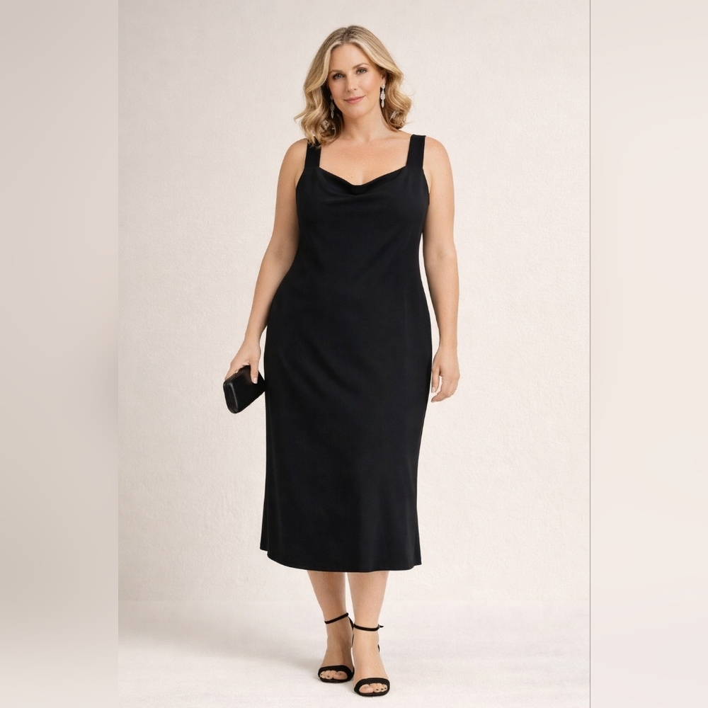 Armani Collezioni Black Midi Dress Size 14 Made in Italy Silk Blend